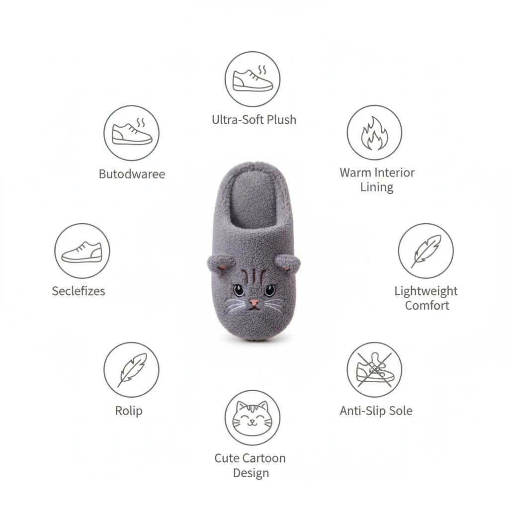 Cozy Cat Plush Slippers — Soft Indoor Winter House Shoes (Non-Slip Comfort | Multiple Colors)