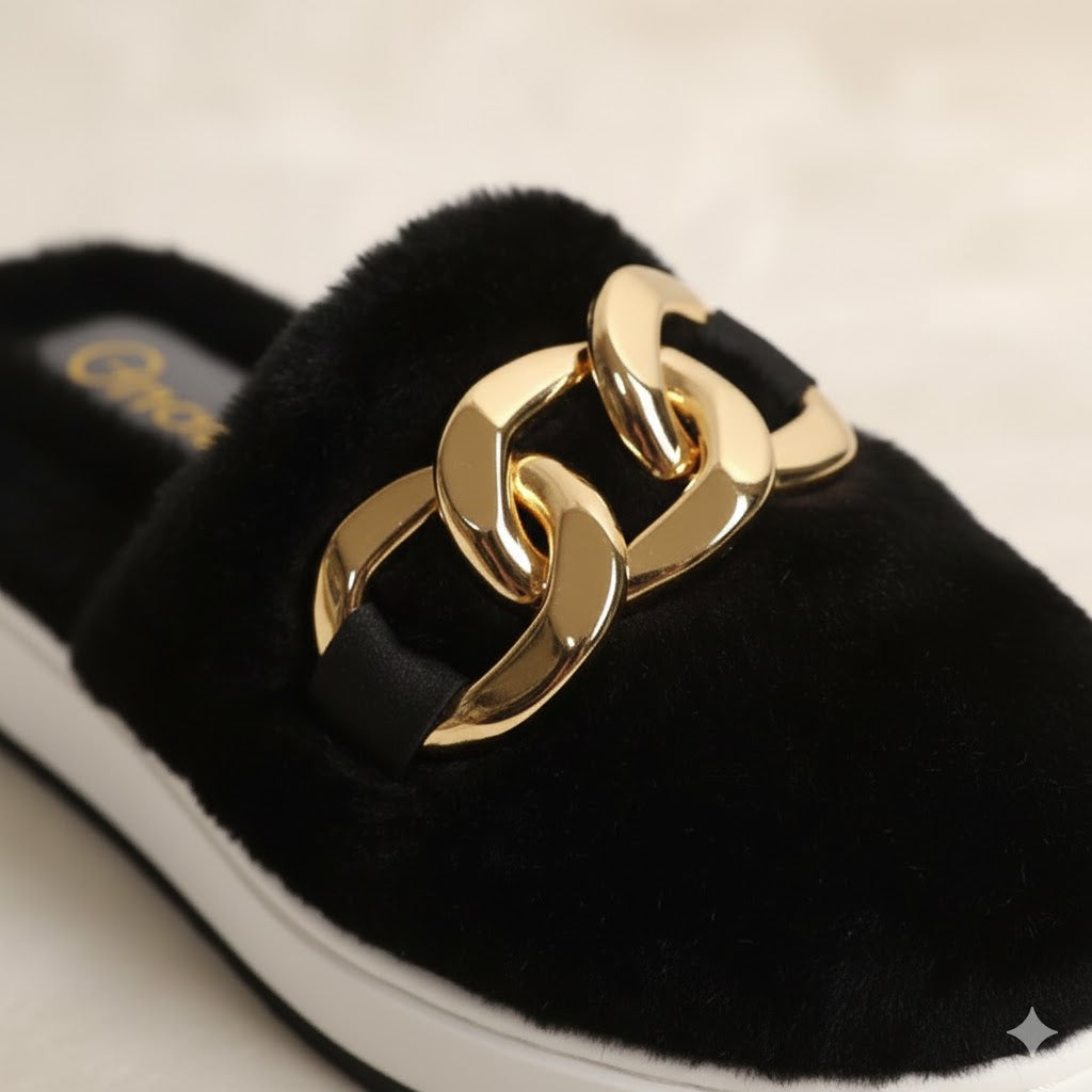 Plush Chain Slip-On Warm Home Slippers — Soft, Stylish & Ultra-Comfortable