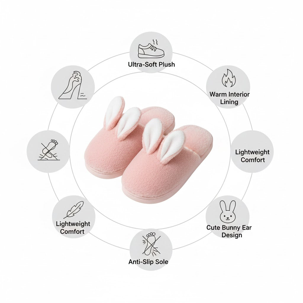 Cozy Bunny Plush Slippers – Ultra-Soft Winter Indoor Slides (Women’s)