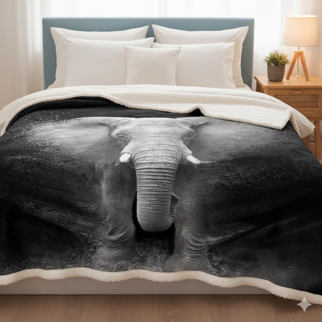 Cozy Elephant Sherpa Throw Blanket — Ultra-Soft Fleece, Winter-Warm & Premium 3D Print