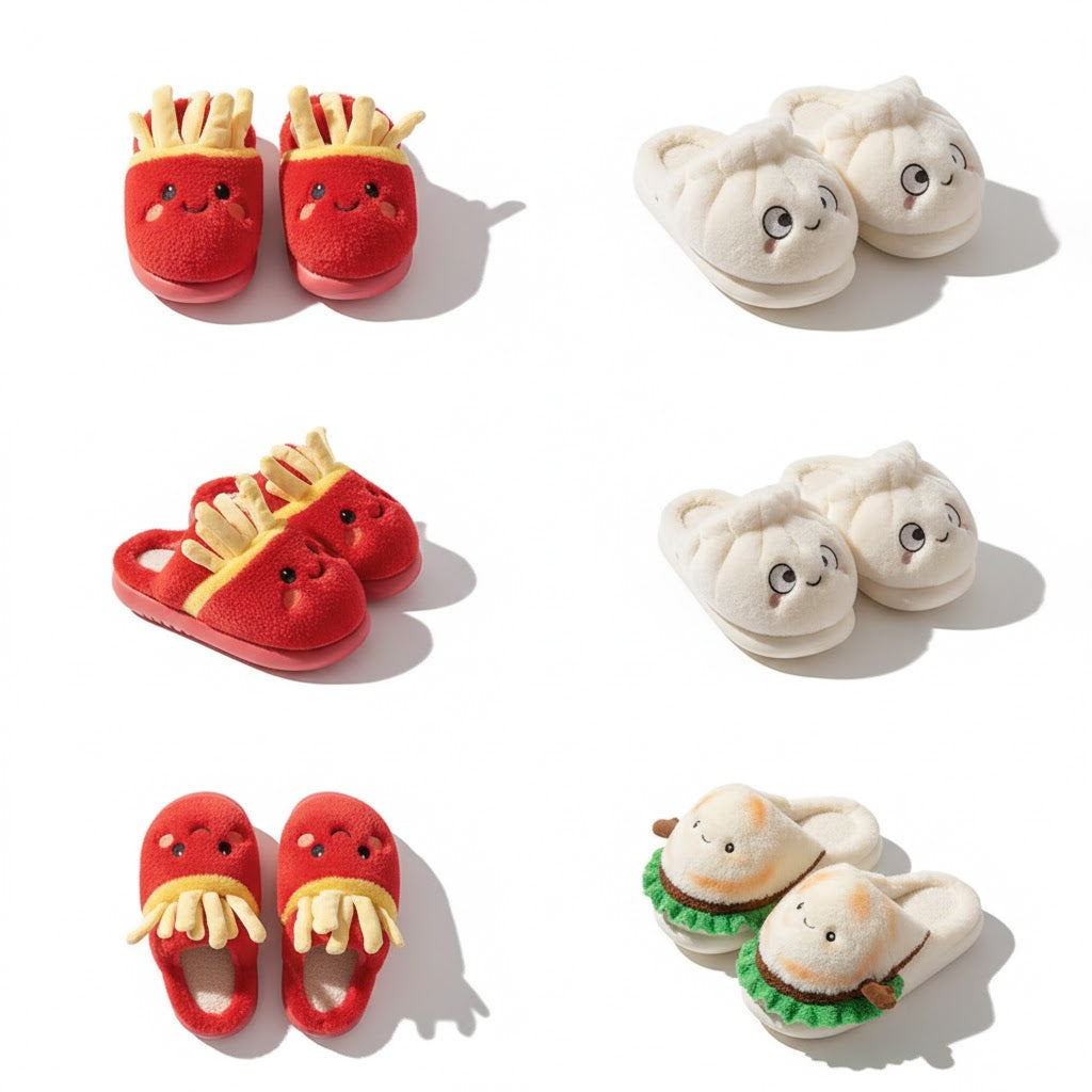 Plush Food Slippers — Cozy Winter Indoor Slides