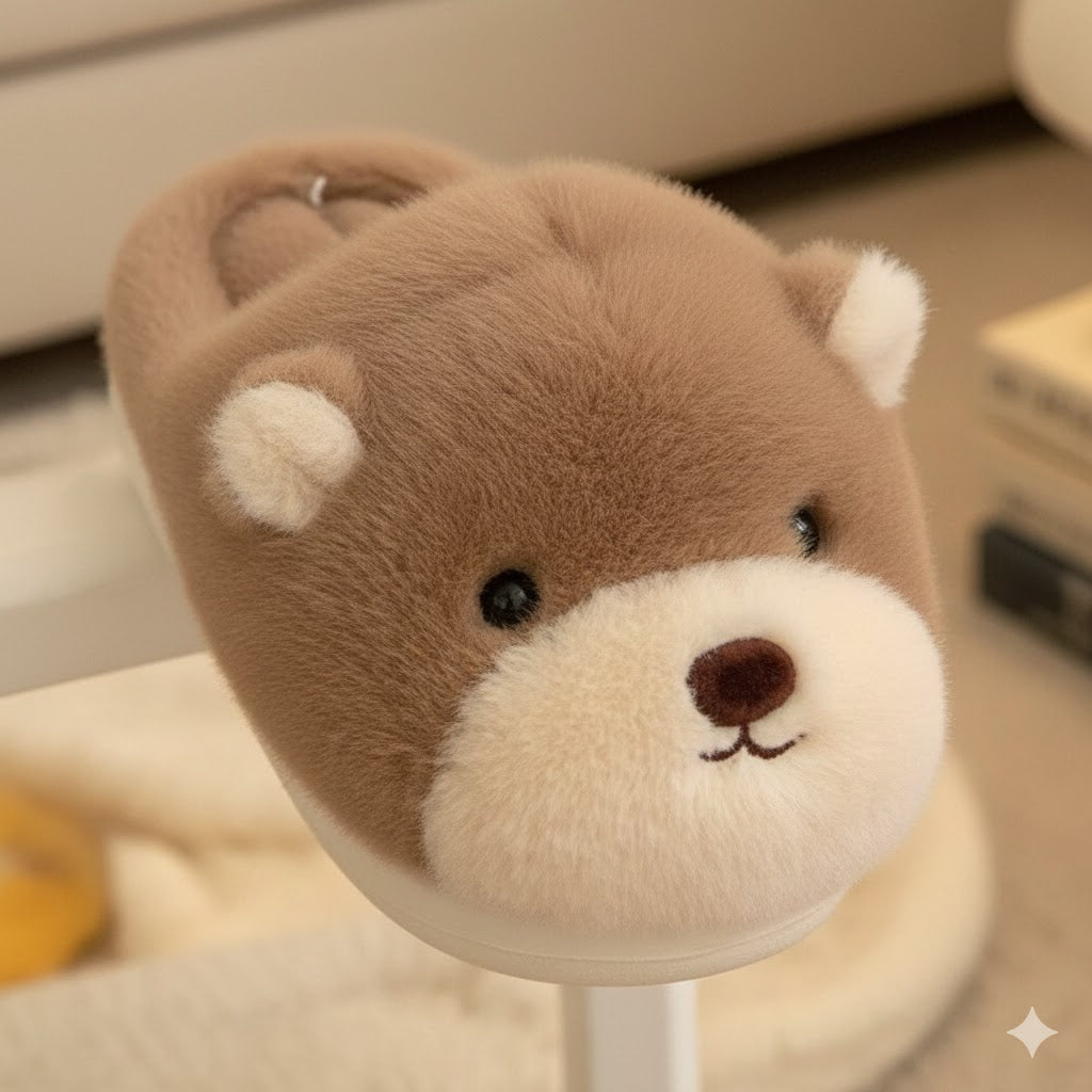 Cozy Bear Plush Slippers — 3D Cute Winter Indoor Warm Home Footwear