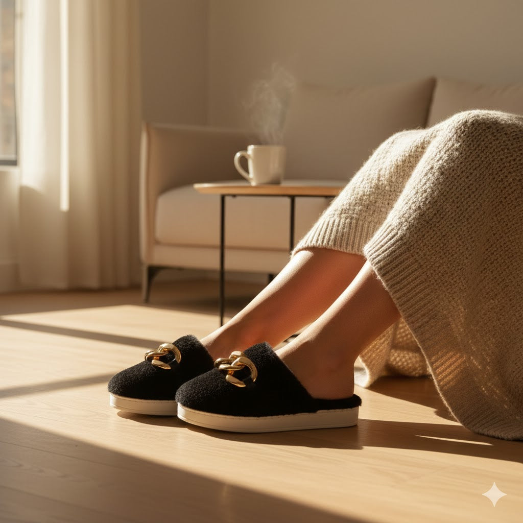 Plush Chain Slip-On Warm Home Slippers — Soft, Stylish & Ultra-Comfortable