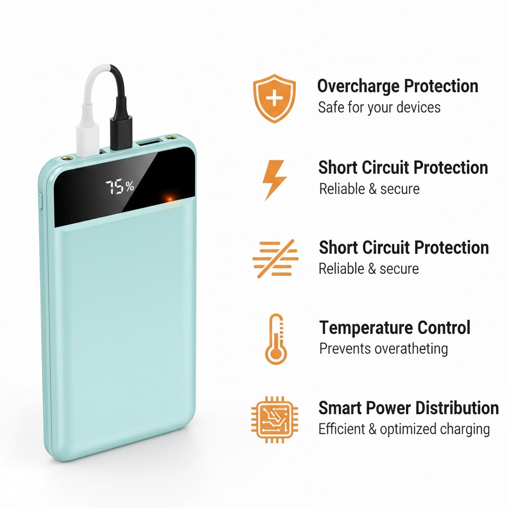 10,000mAh Ultra-Slim Power Bank — Fast Charging, LED Display, Dual USB Ports