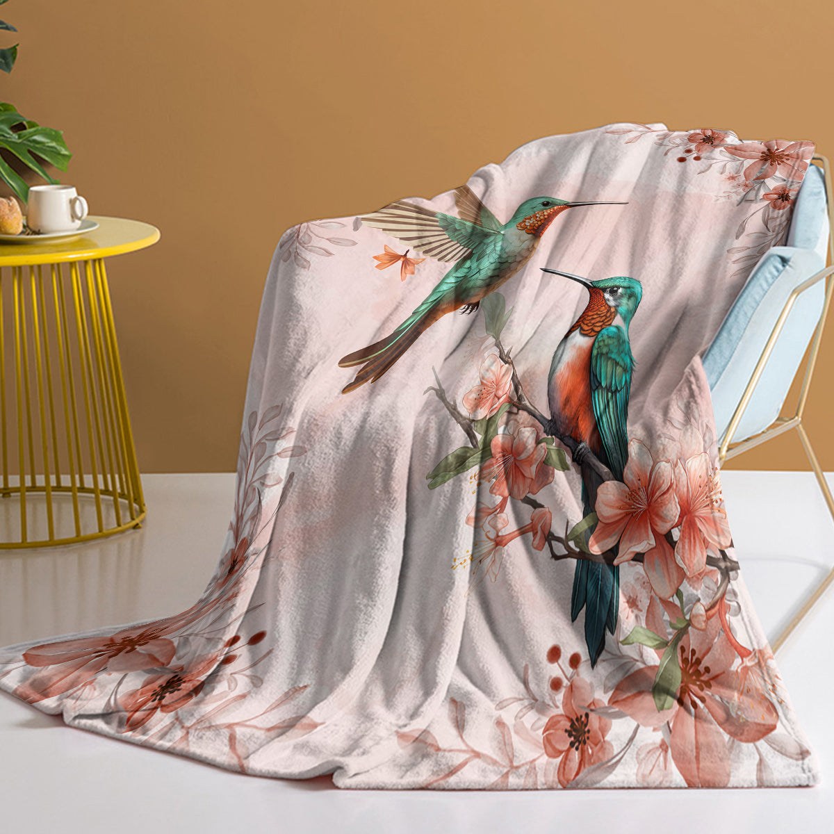 Hummingbird Floral Fleece Throw Blanket – Soft, Lightweight & Cozy Printed Throw for Couch, Bed, Office & Travel (3 Sizes)