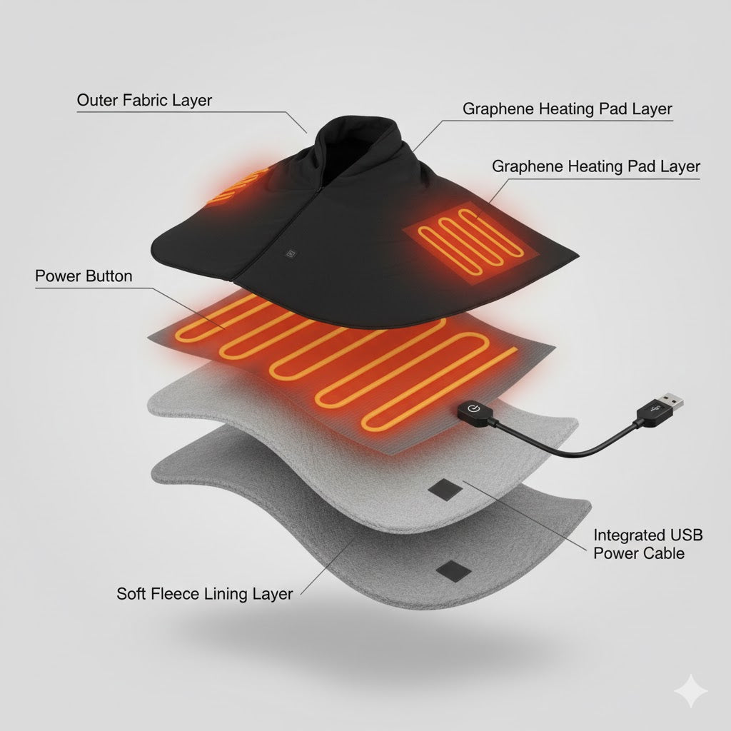 USB Heated Shawl — 3 Heat Levels, Zippered Wrap (Normal & Tassel Styles)