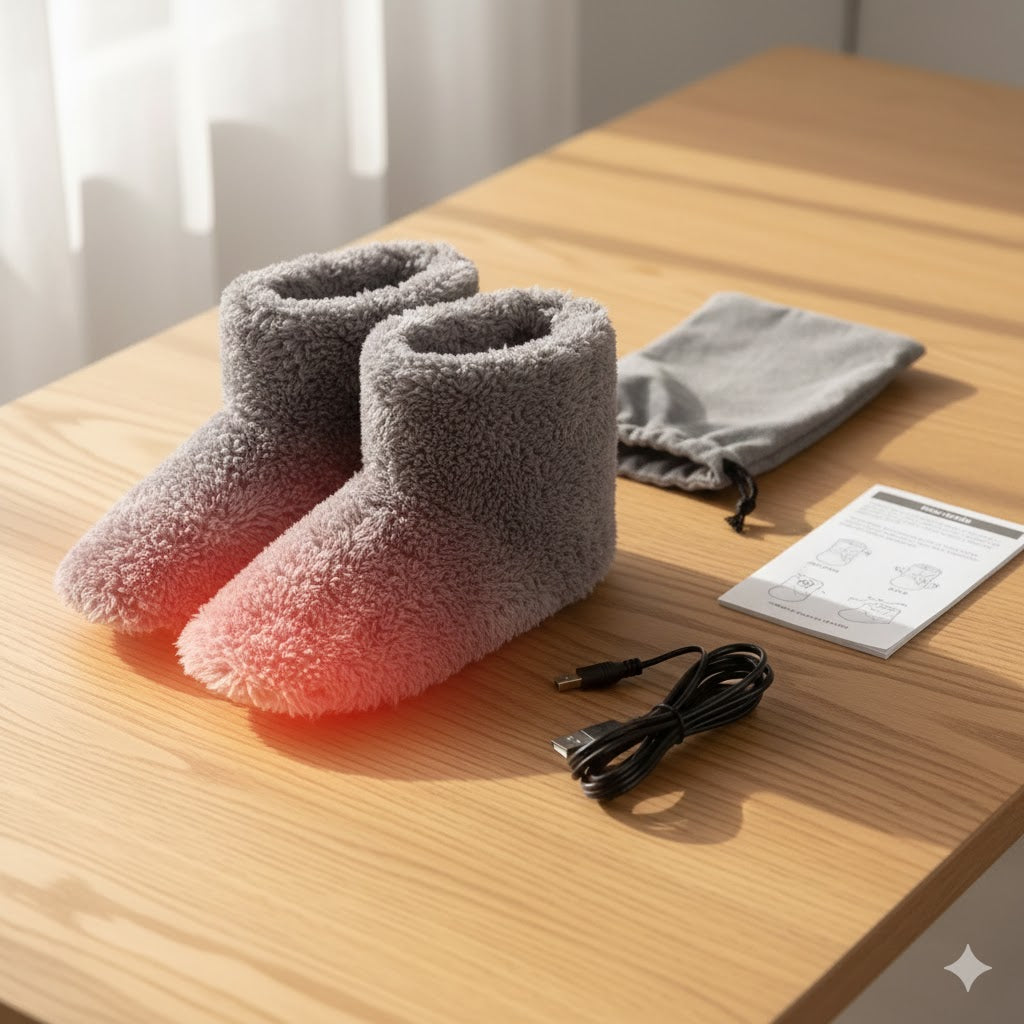 USB Heated Plush Slippers – Winter Foot Warmers