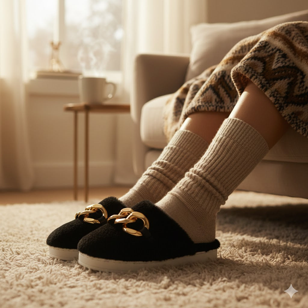 Plush Chain Slip-On Warm Home Slippers — Soft, Stylish & Ultra-Comfortable