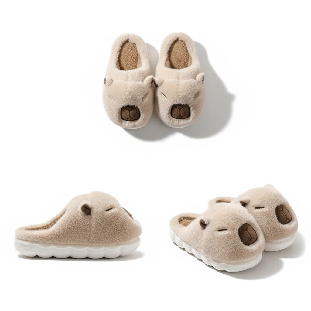 Cute Capybara Plush Winter Slippers – Ultra-Soft, Non-Slip, Warm Indoor Comfort Slides