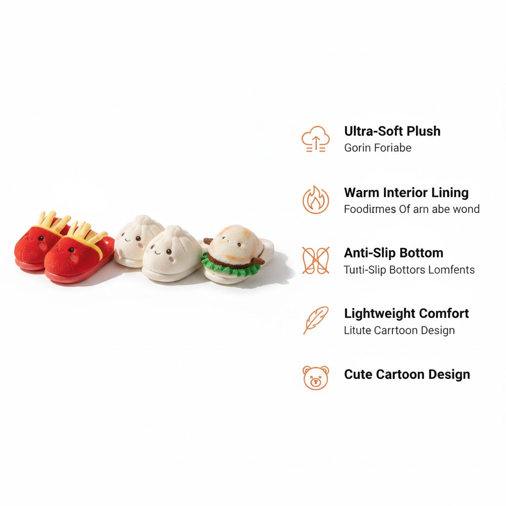 Plush Food Slippers — Cozy Winter Indoor Slides