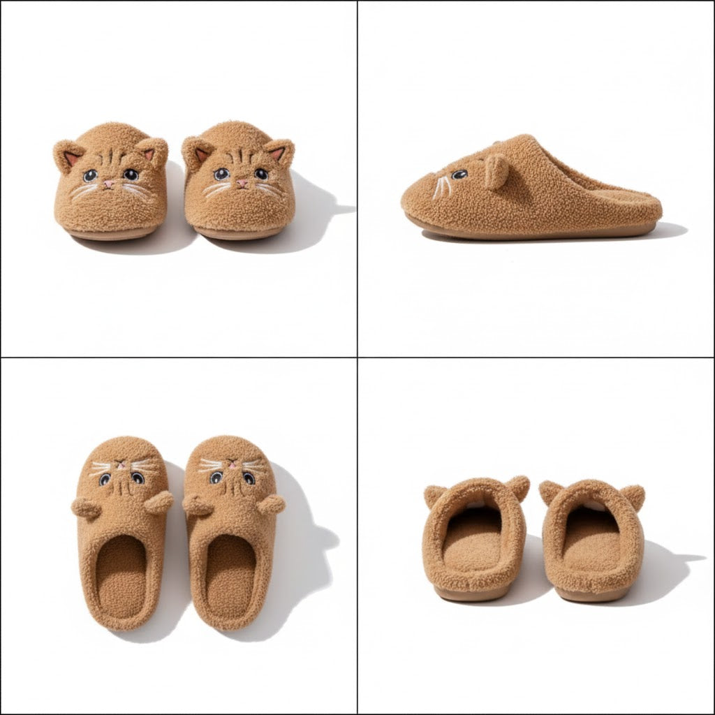Cozy Cat Plush Slippers — Soft Indoor Winter House Shoes (Non-Slip Comfort | Multiple Colors)