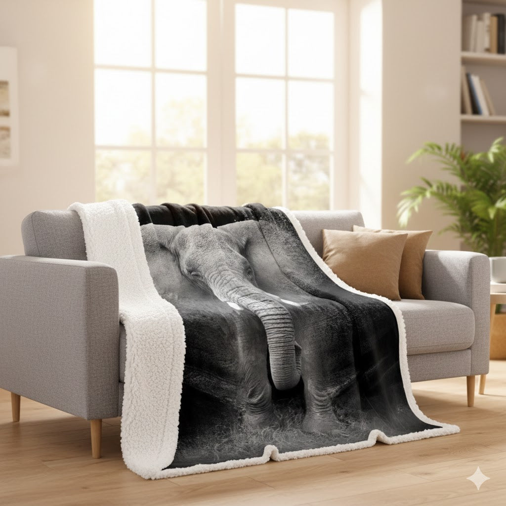 Cozy Elephant Sherpa Throw Blanket — Ultra-Soft Fleece, Winter-Warm & Premium 3D Print