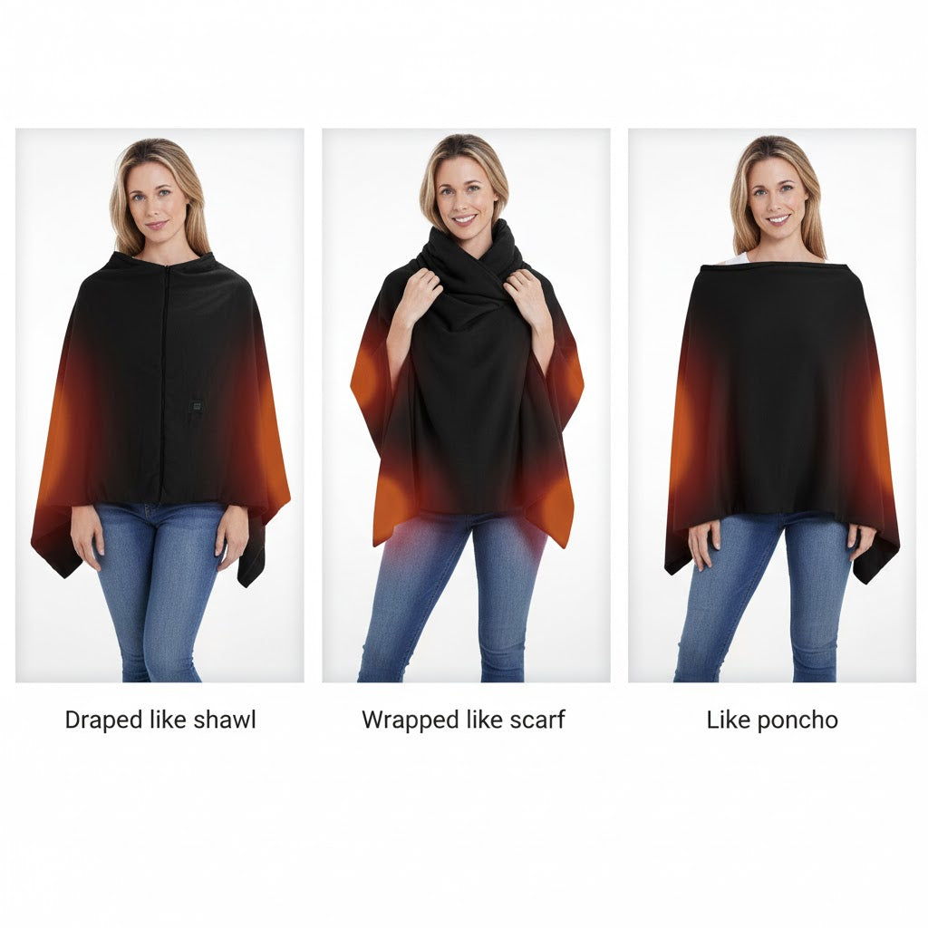 USB Heated Shawl — 3 Heat Levels, Zippered Wrap (Normal & Tassel Styles)