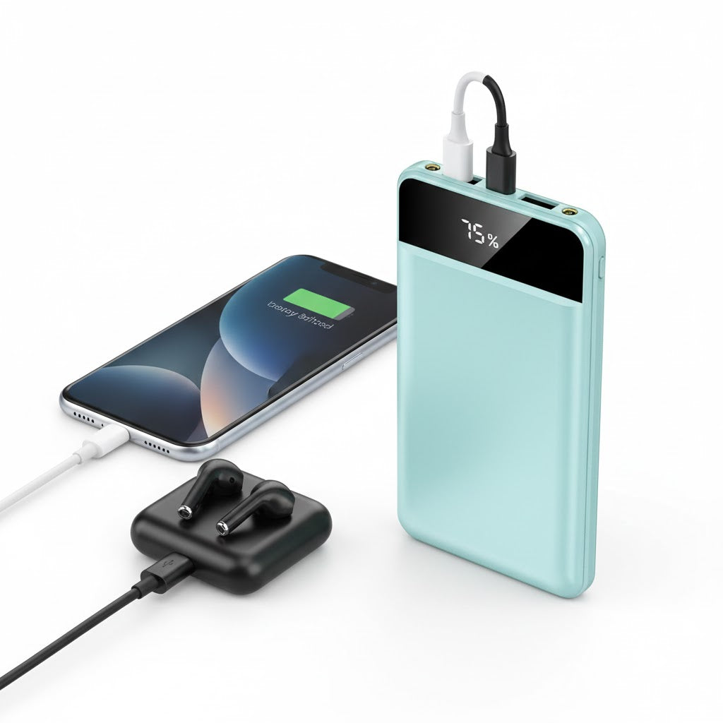 10,000mAh Ultra-Slim Power Bank — Fast Charging, LED Display, Dual USB Ports
