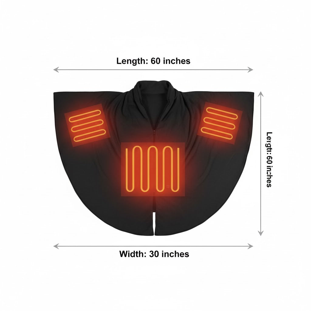 USB Heated Shawl — 3 Heat Levels, Zippered Wrap (Normal & Tassel Styles)