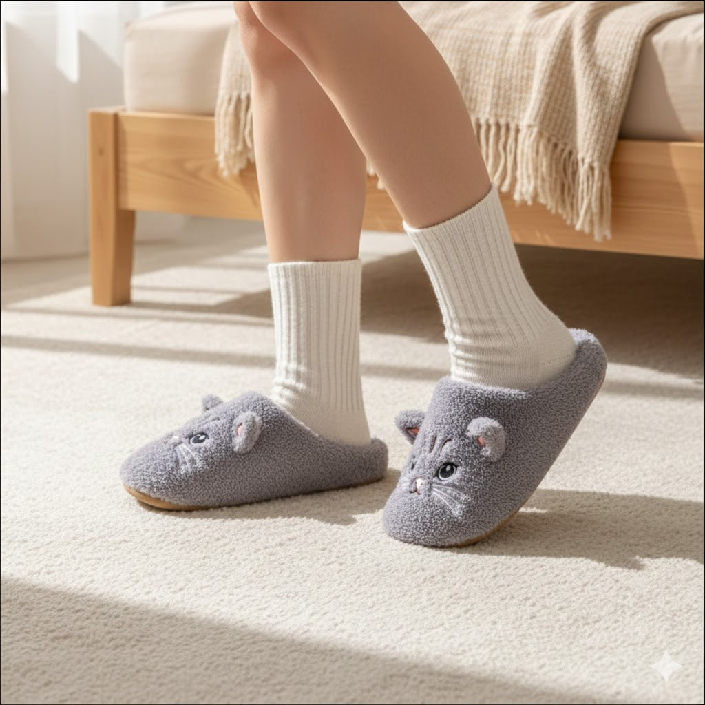 Cozy Cat Plush Slippers — Soft Indoor Winter House Shoes (Non-Slip Comfort | Multiple Colors)