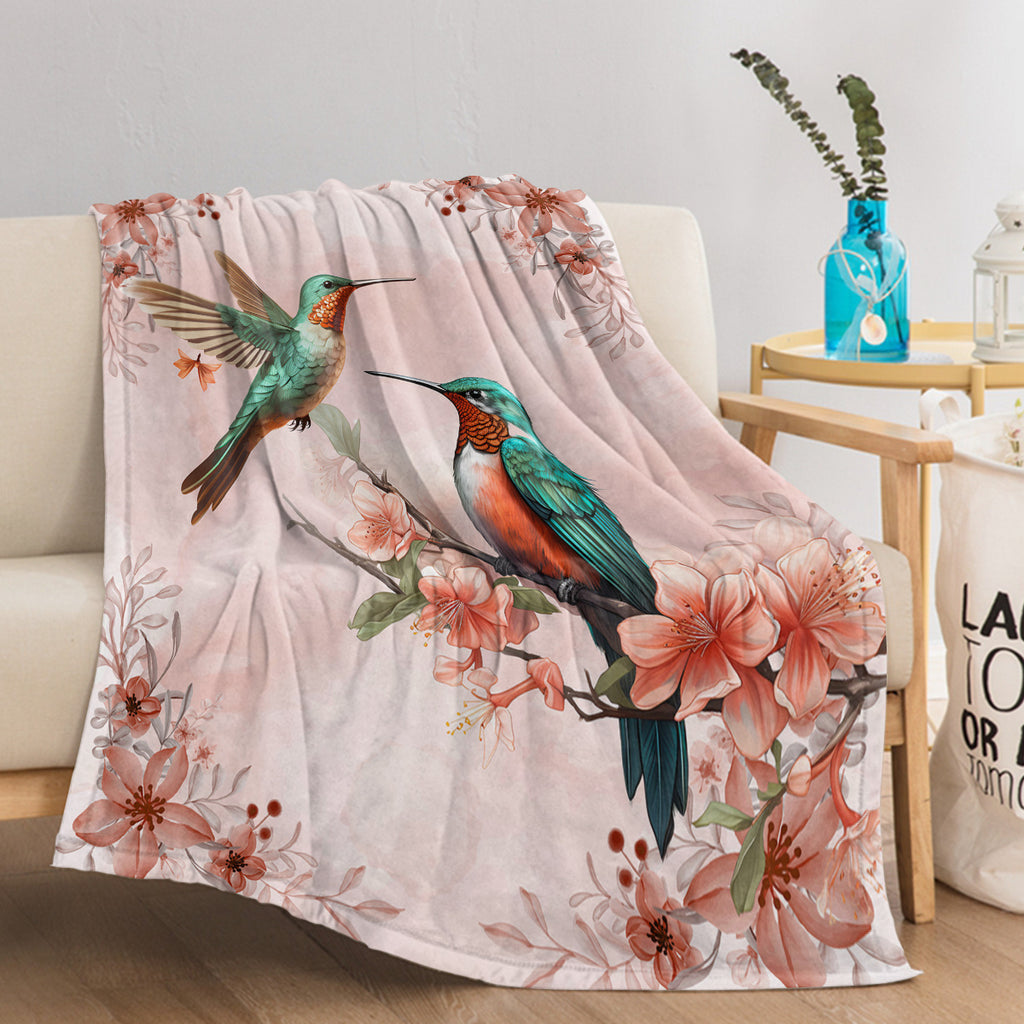 Hummingbird Floral Fleece Throw Blanket – Soft, Lightweight & Cozy Printed Throw for Couch, Bed, Office & Travel (3 Sizes)