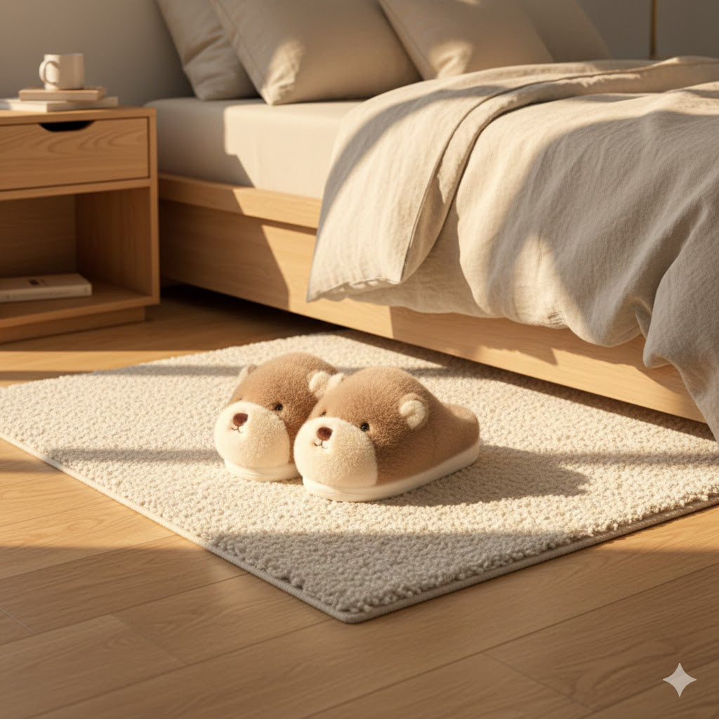 Cozy Bear Plush Slippers — 3D Cute Winter Indoor Warm Home Footwear