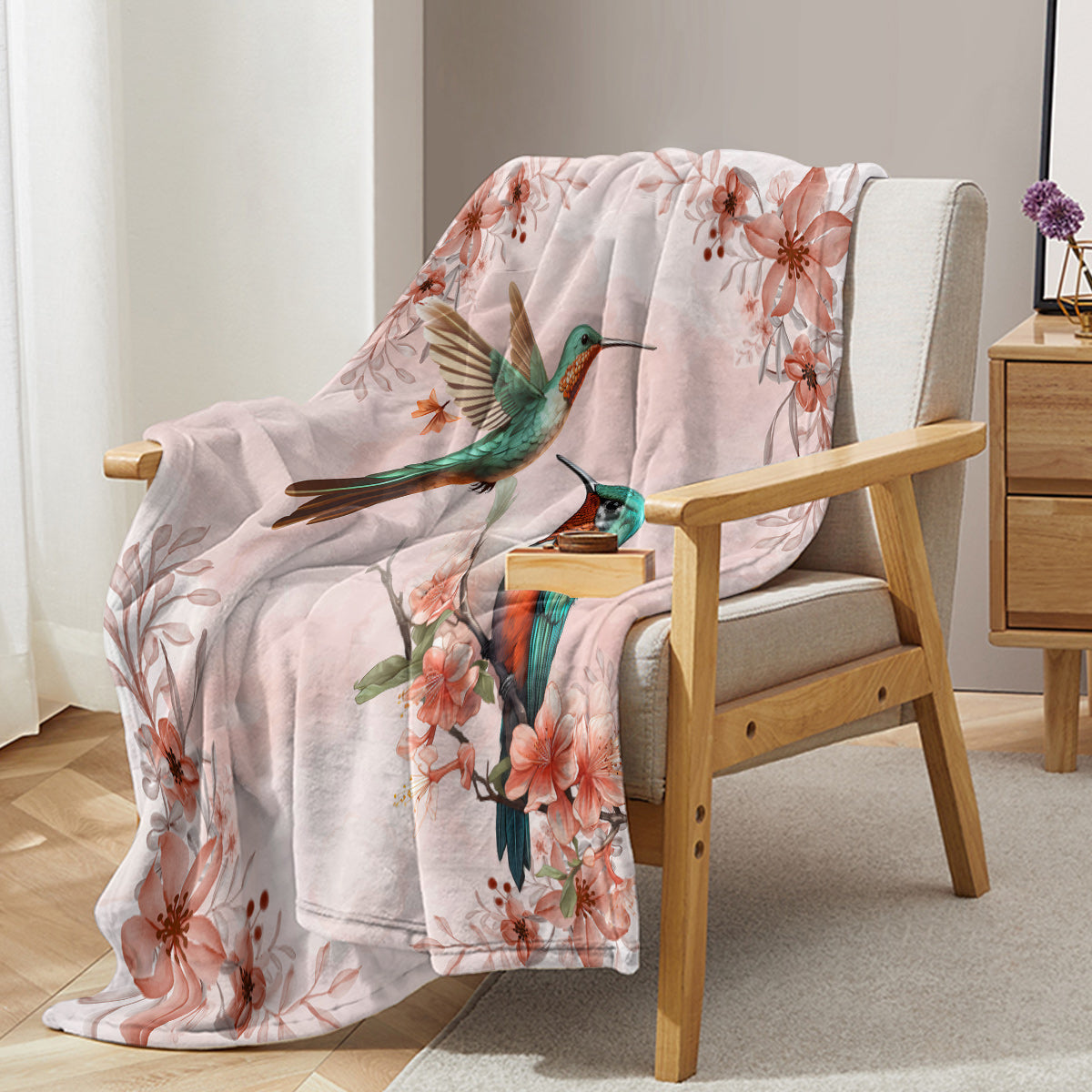 Hummingbird Floral Fleece Throw Blanket – Soft, Lightweight & Cozy Printed Throw for Couch, Bed, Office & Travel (3 Sizes)