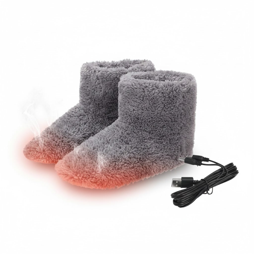 USB Heated Plush Slippers – Winter Foot Warmers