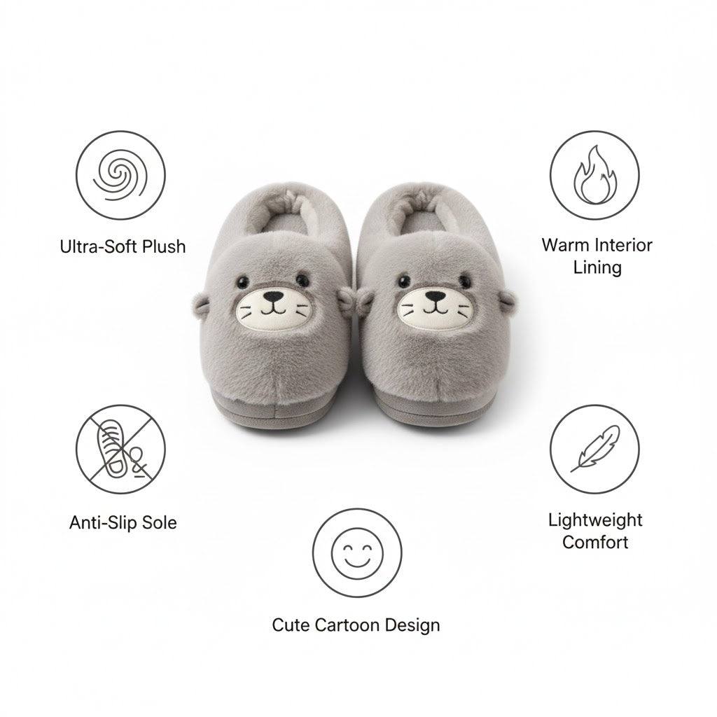 Cozy Sea Lion Plush Slippers — Ultra-Soft Winter Indoor Warm Cartoon Slides