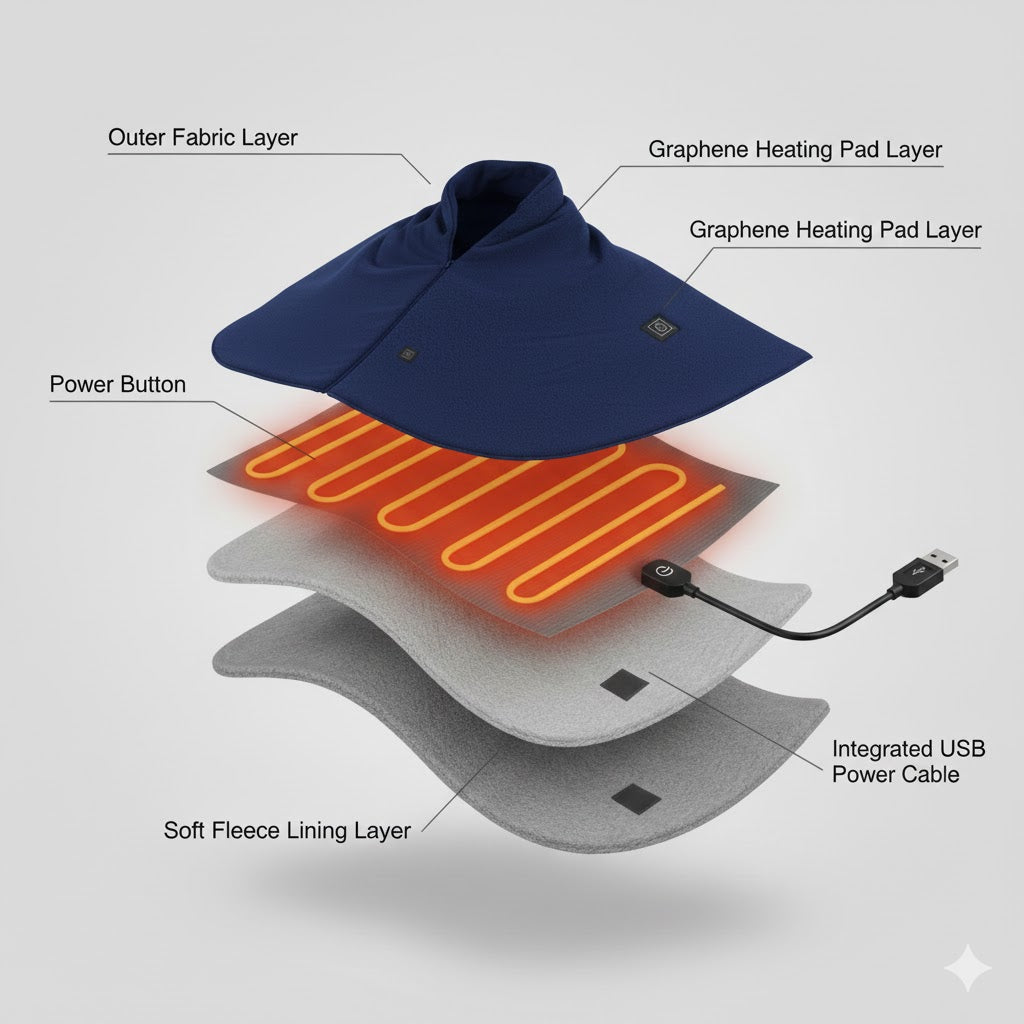 USB Heated Neck Scarf – Adjustable 3-Level Temperature Warmth