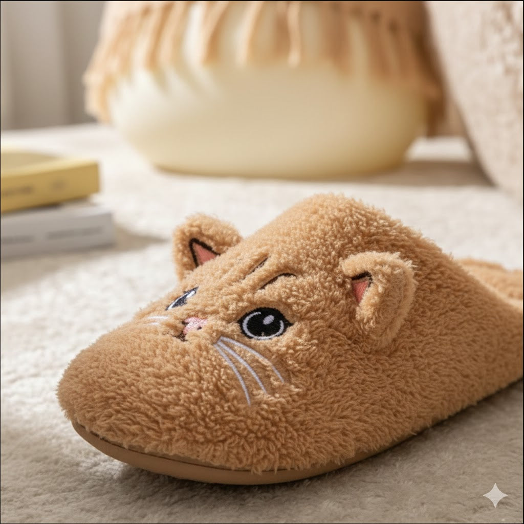 Cozy Cat Plush Slippers — Soft Indoor Winter House Shoes (Non-Slip Comfort | Multiple Colors)
