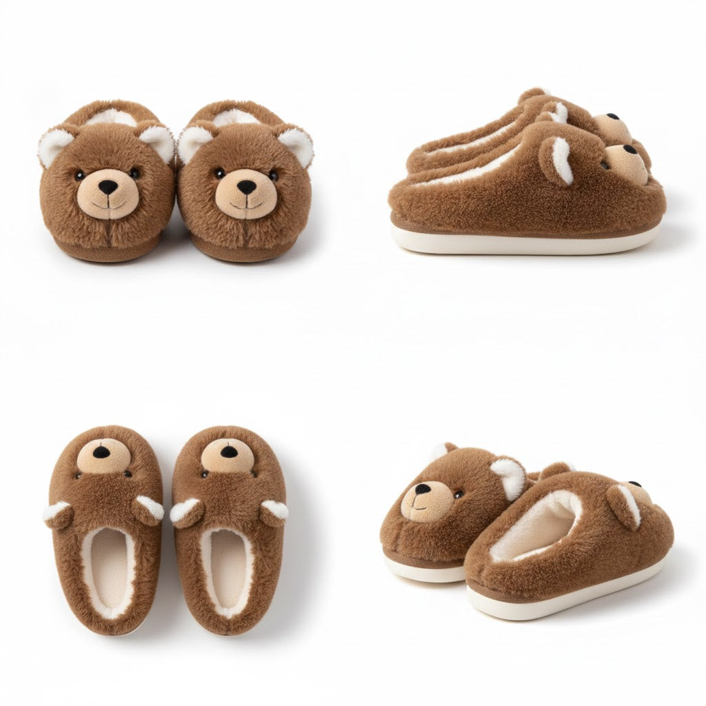 Cozy Bear Plush Slippers — 3D Cute Winter Indoor Warm Home Footwear