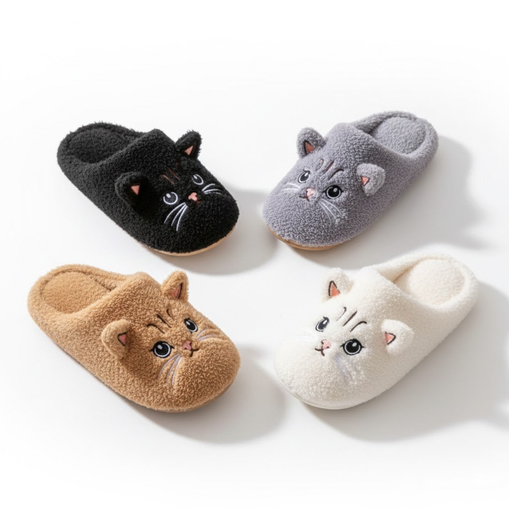Cozy Cat Plush Slippers — Soft Indoor Winter House Shoes (Non-Slip Comfort | Multiple Colors)