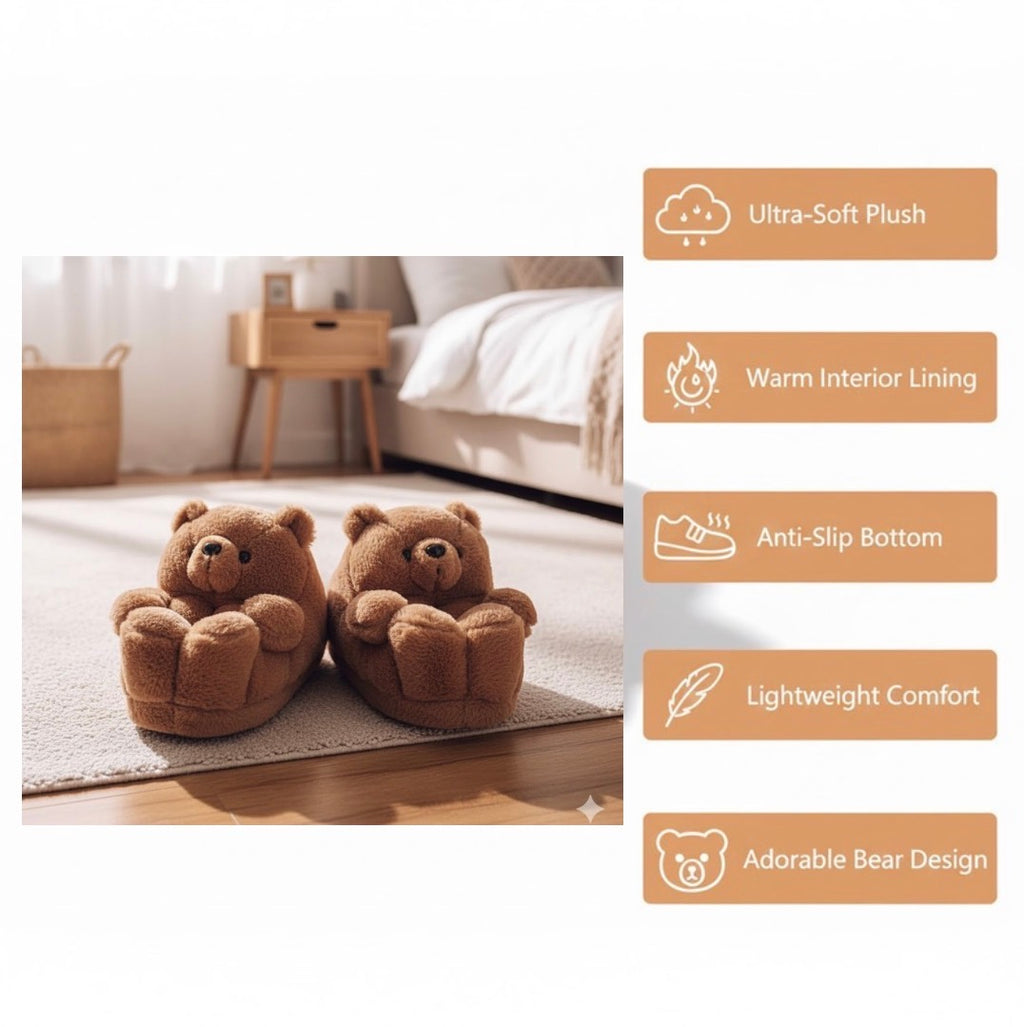 Cozy Teddy Bear Plush Slippers – Ultra Soft, Warm & Cute Winter Indoor Footwear