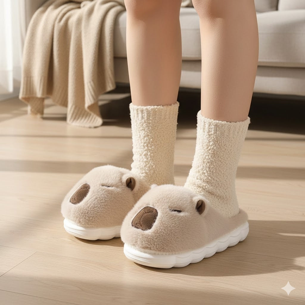 Cute Capybara Plush Winter Slippers – Ultra-Soft, Non-Slip, Warm Indoor Comfort Slides