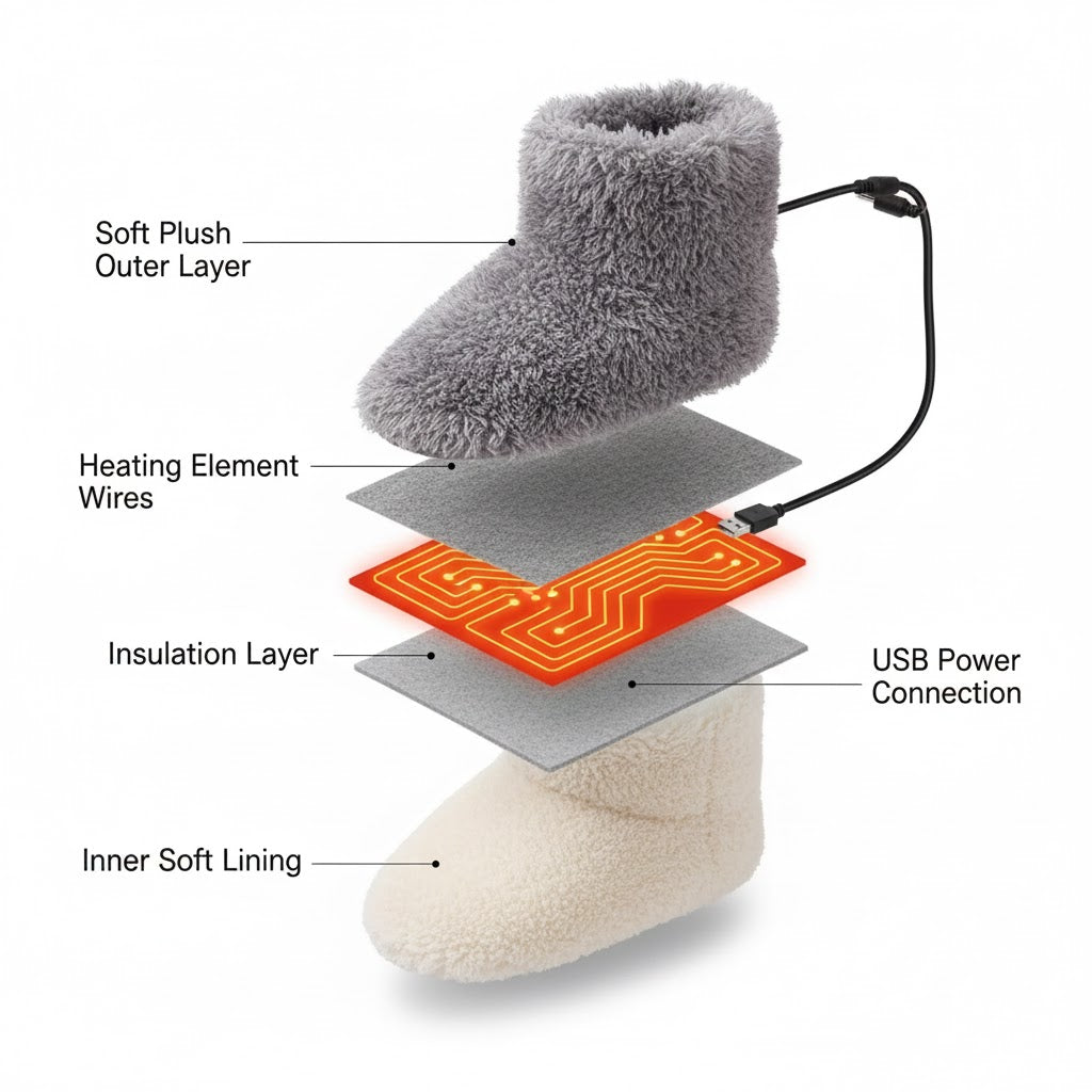 USB Heated Plush Slippers – Winter Foot Warmers