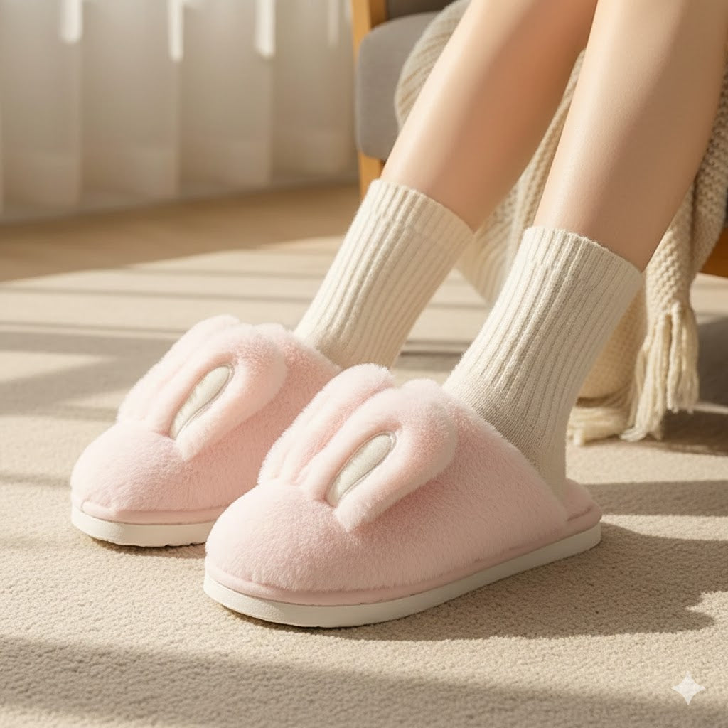 Cozy Bunny Plush Slippers – Ultra-Soft Winter Indoor Slides (Women’s)
