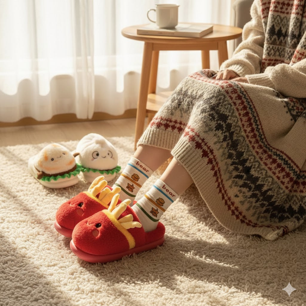 Plush Food Slippers — Cozy Winter Indoor Slides