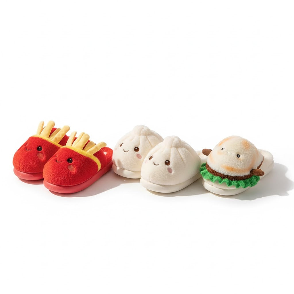Plush Food Slippers — Cozy Winter Indoor Slides