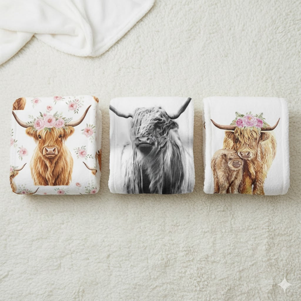 Highland Cow Plush Throw Blanket – Ultra-Soft Cozy Fleece (3 Designs)
