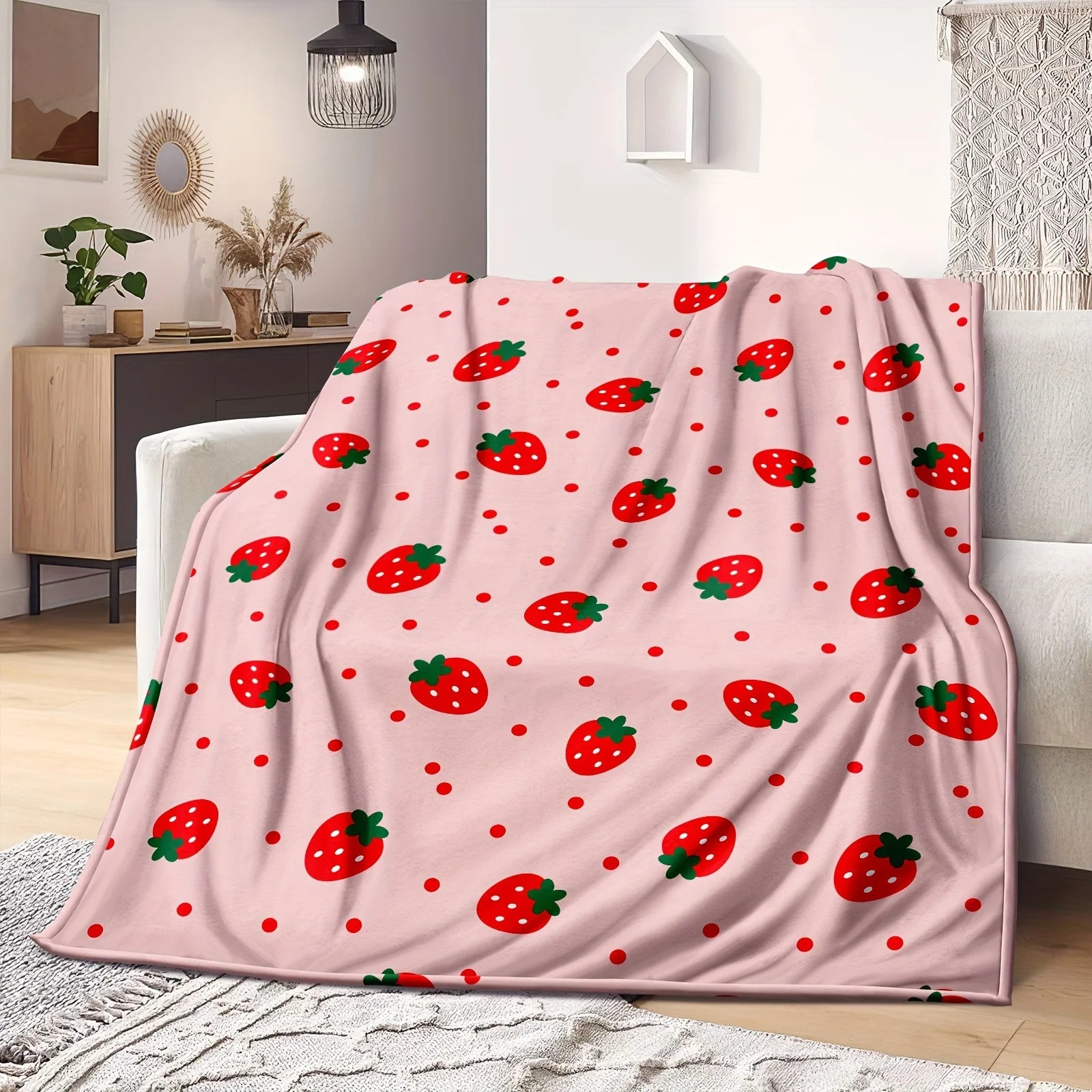 Strawberry Dreams Pink Flannel Blanket – Super Soft, Warm & Adorable Girls Room Decor