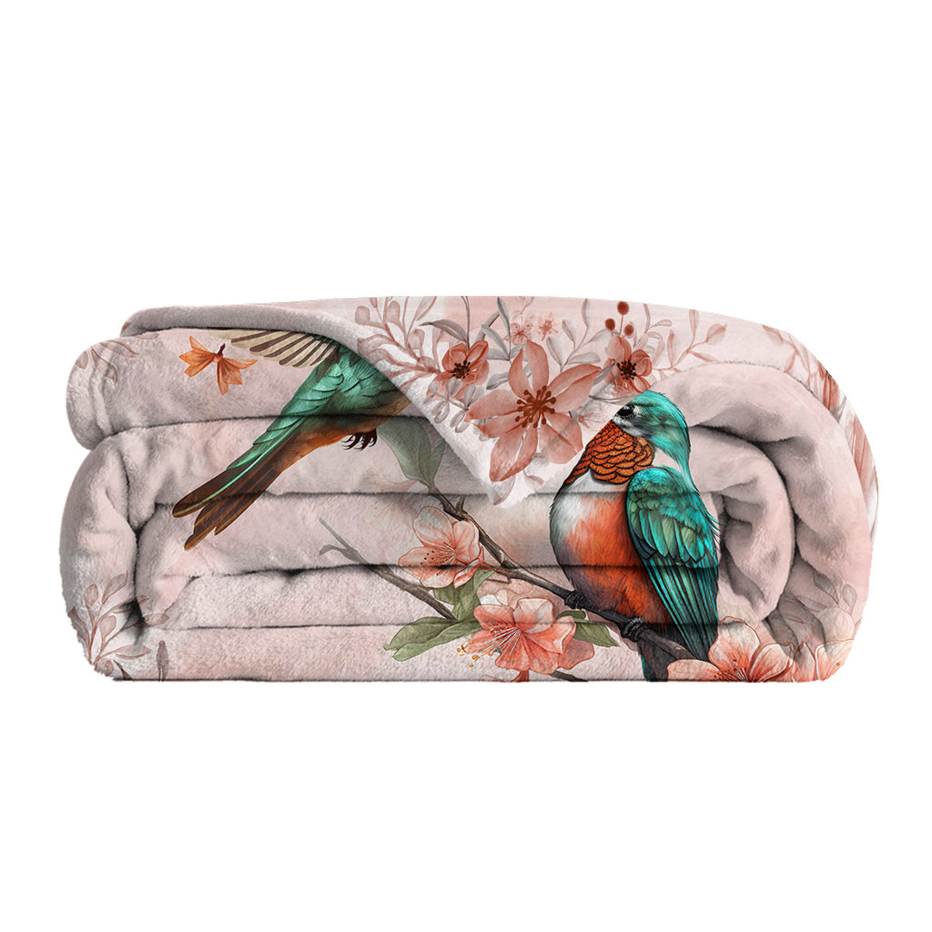 Hummingbird Floral Fleece Throw Blanket – Soft, Lightweight & Cozy Printed Throw for Couch, Bed, Office & Travel (3 Sizes)