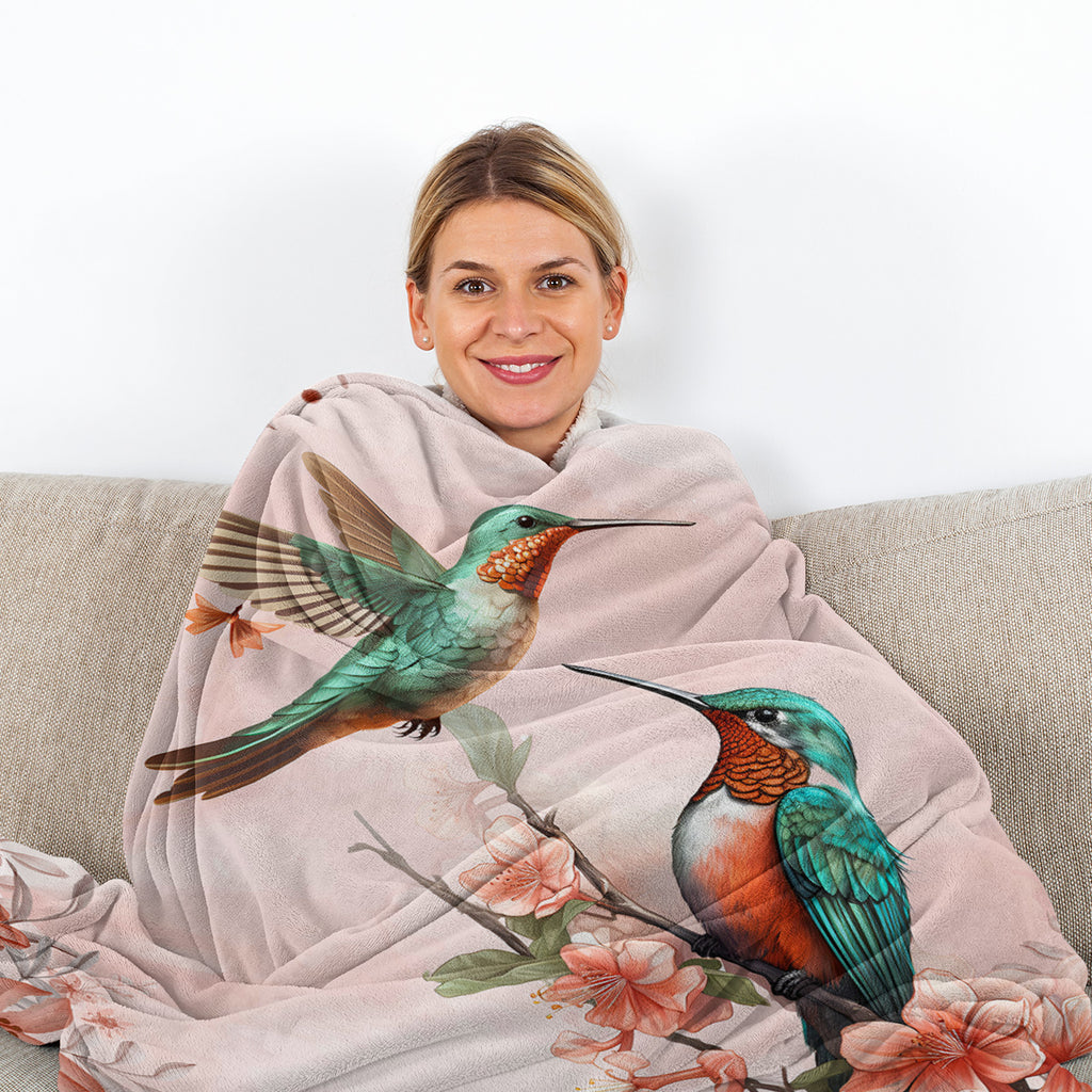 Hummingbird Floral Fleece Throw Blanket – Soft, Lightweight & Cozy Printed Throw for Couch, Bed, Office & Travel (3 Sizes)